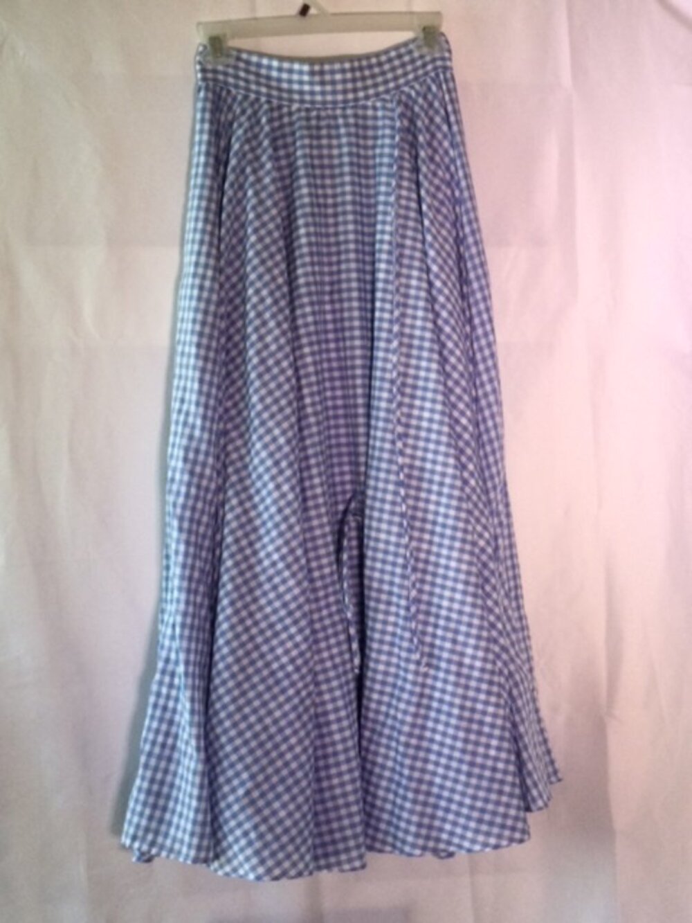 Vintage Lew Magram Blue White Gingham-Pattern Skirt Prairie Cottagecore A-Line